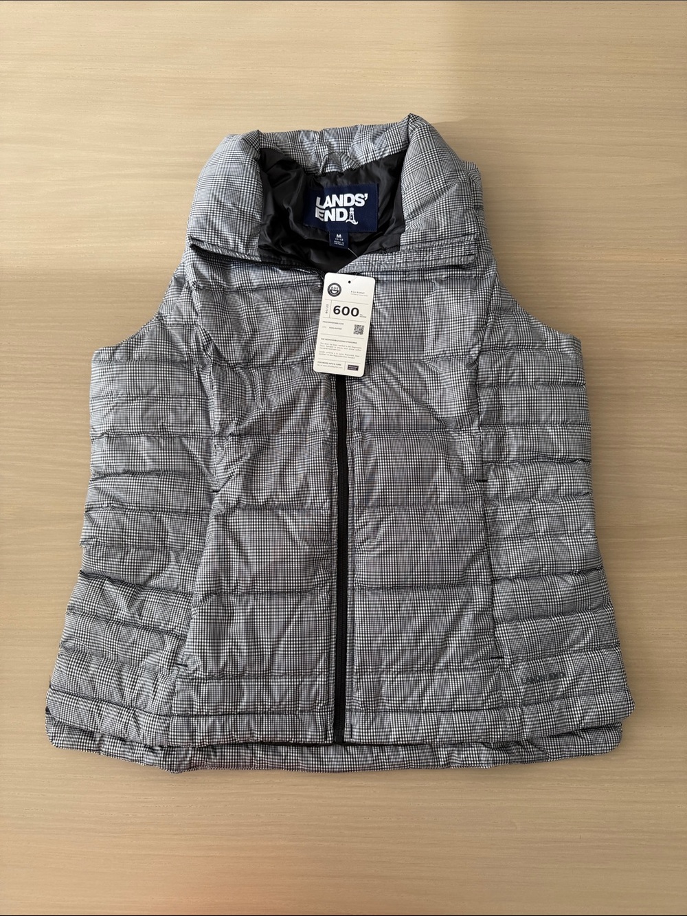 Lands' End Kids' Grey Plaid Puffer Vest